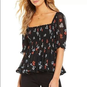 COPY - FREE PEOPLE | Delta Dawn Black Floral Blouse Large
